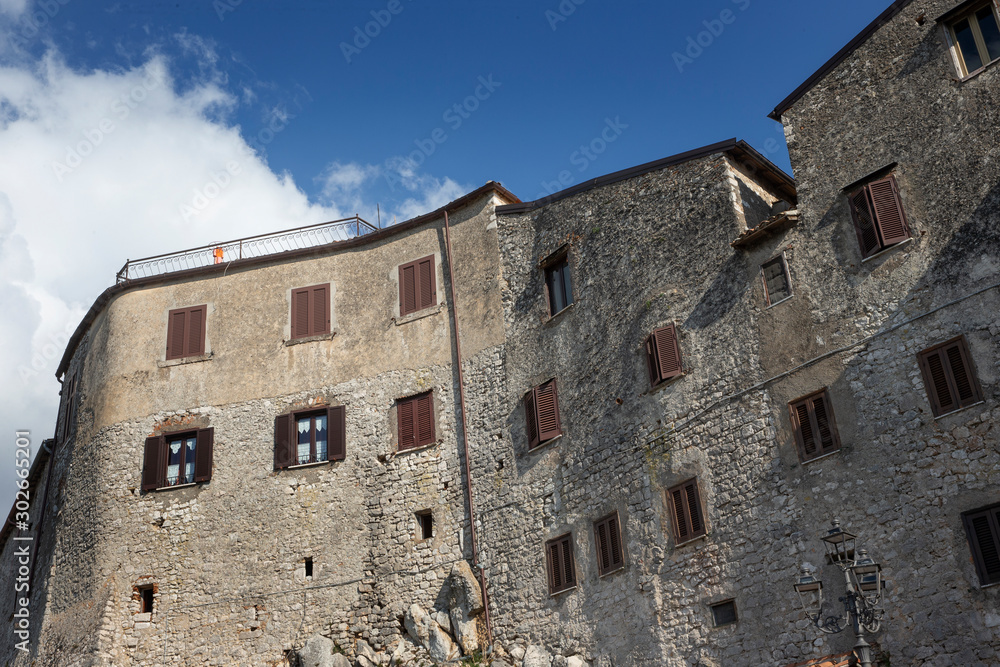Fumone Italy. Medieval Housesing. Wall. Europe. Province of Frosinone in the Italian region of Lazio.