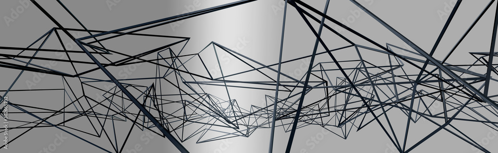 3d ILLUSTRATION WIRE DESIGN, of abstract crystal background, triangular texture, wide panoramic for wallpaper