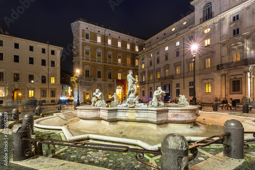 Fountain of the the Piazza Navona at night in Rome, Italy