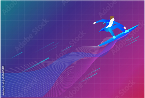 Surfing the waves in Digital Transformation concept.