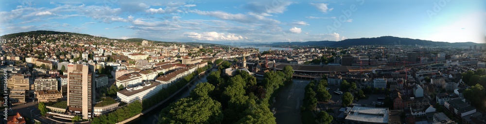 panorama of the river in Zurich switzerland