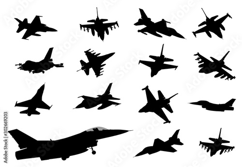 Collection of vector fighters. Detailed silhouettes