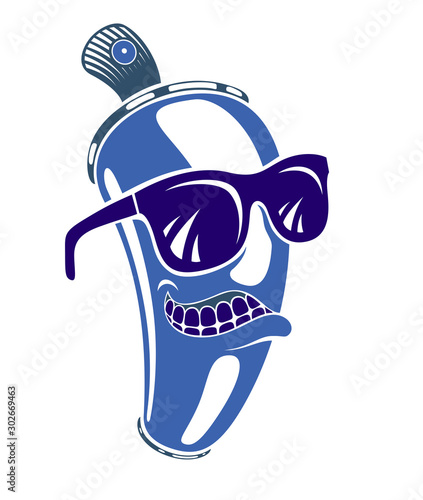 Graffiti paint spray can cartoon character, vector illustration, urban teen culture theme.