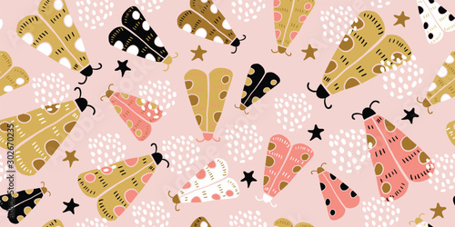 Seamless pattern with decorative butterflies moth 