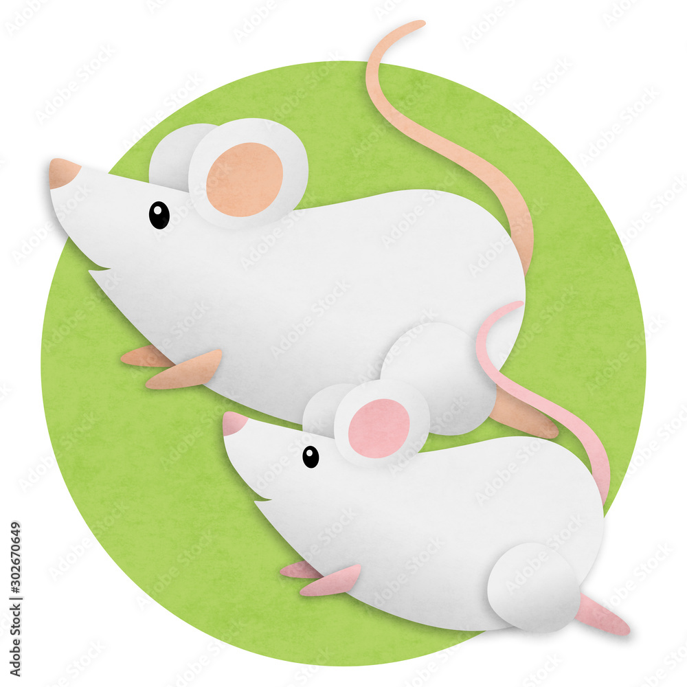 和紙風白ねずみイラスト 二匹走る Stock Illustration Adobe Stock