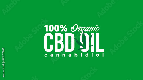 100% organic CBD canabidiol text typography in clean modern background illustration