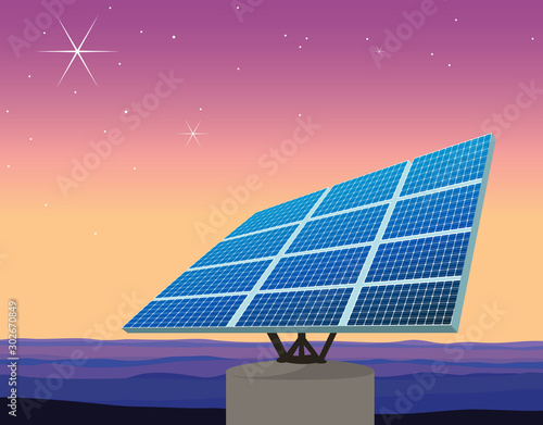 Solar Power Panel and the Star with Purple Sky