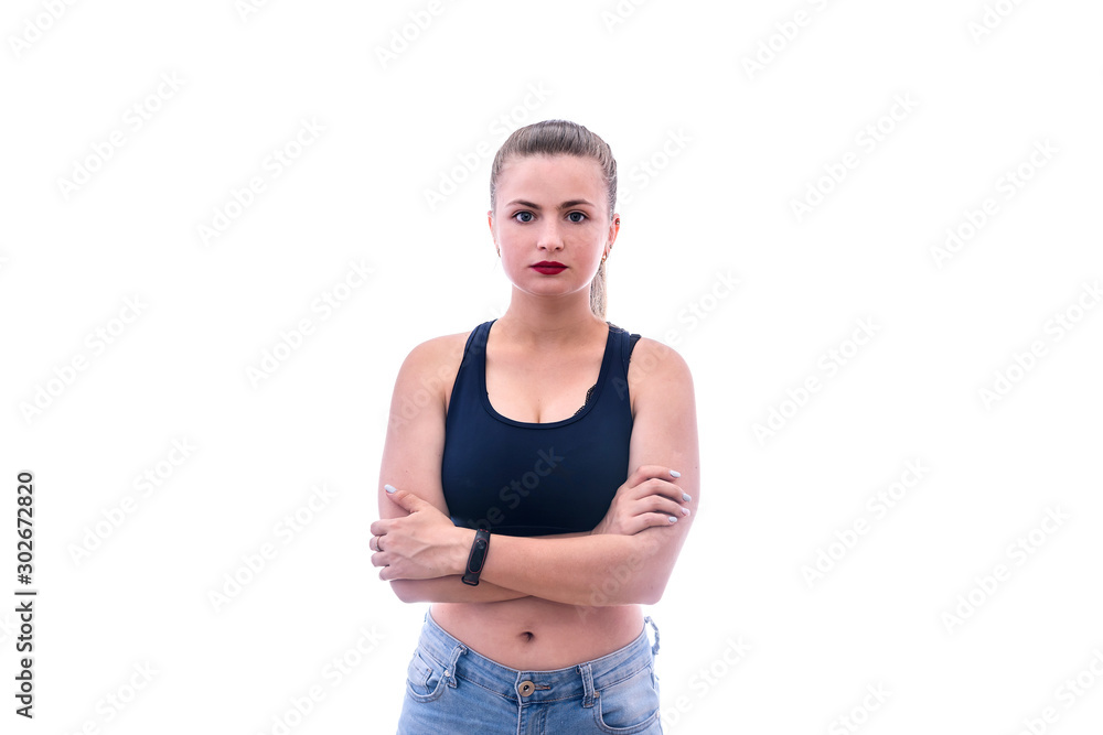 Fit and young woman posing isolated on white Fit and young woman posing isolated on white