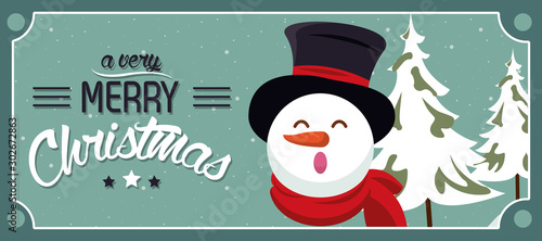 happy merry christmas card with snowman