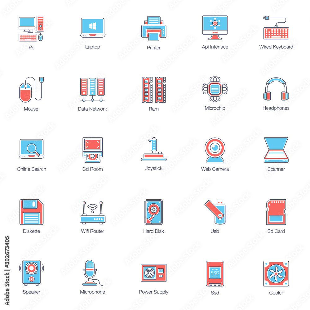 Computer Hardware Flat Icons Pack Computer Hardware Flat Icons Pack