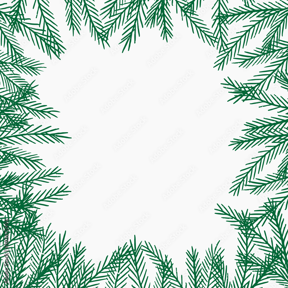 Winter banner vector template. Holiday season fir tree branches frame.