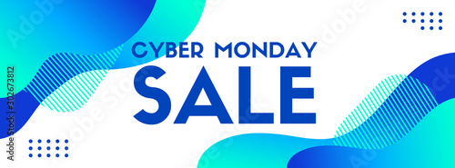 Cyber monday sale. Vector banner template. Trendy liquid fluid blue abstract background