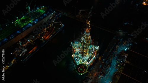 Oil Drilling Rig top view, Aerial view of jack up rig with plant maintenance services 