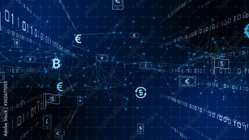 Obraz premium VR 5G AI 人工知能 フィンテック Fintech MaaS ICT ブロックチェーン 3D
