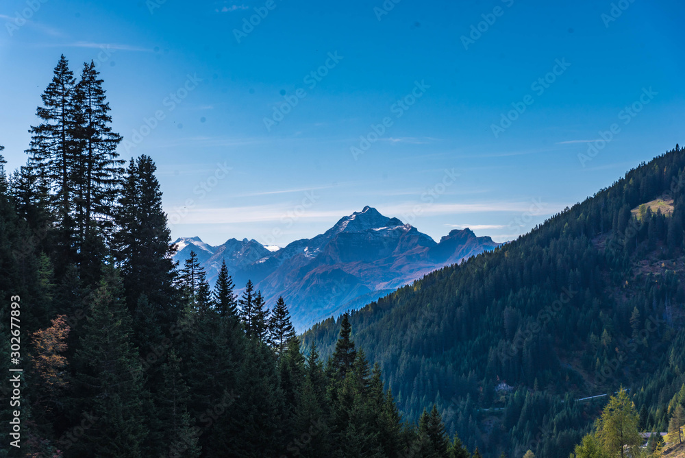 view from navistal to stubai alps, serles peak, tyrol, austria