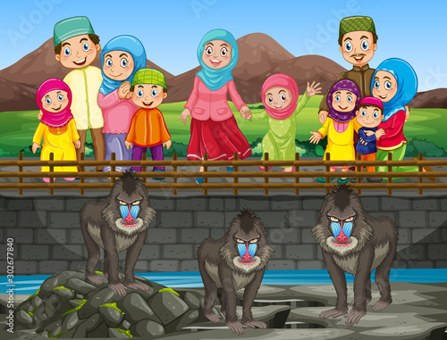 Scene with people visiting the zoo