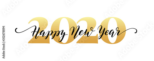 2020 Happy New Year script text hand lettering. Design template Celebration typography poster, banner or greeting card for Merry Christmas and happy new year. Vector Illustration