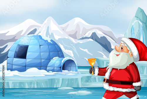 Scene with Santa in north pole