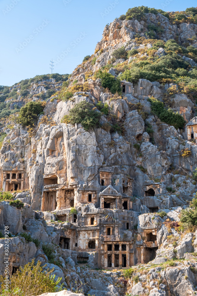 Ancient city of Myra. Turkey, The ancient city is famous for its rock tombs and relief masks.