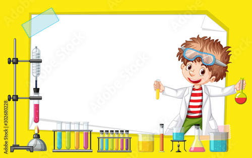Frame template design with kid in science lab