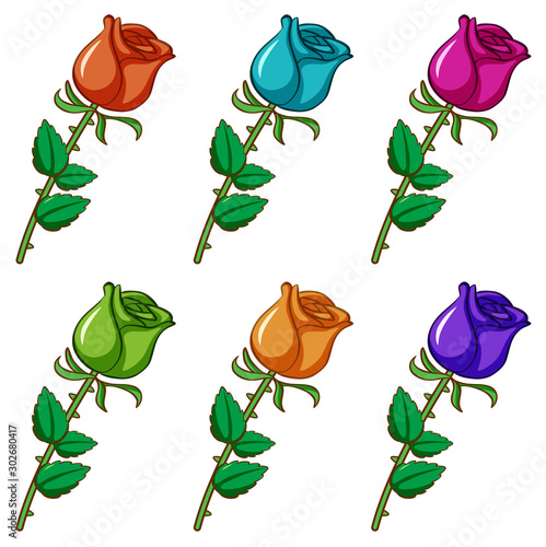 Isolated set of flower in different colors