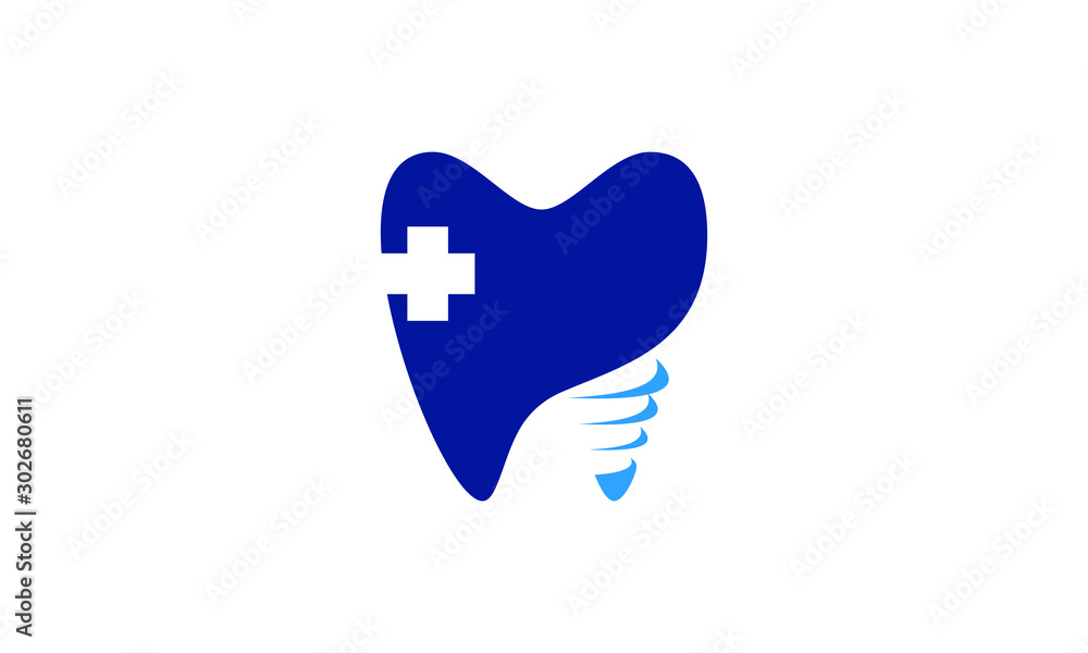 Dental Health Care Logo Design Featuring a Tooth with a Plus Sign and Implant Dental Health Care Logo Design Featuring a Tooth with a Plus Sign and Implant