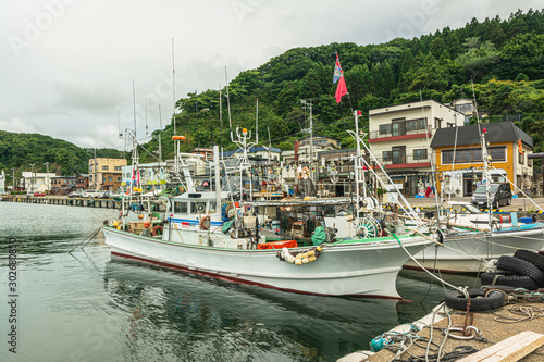 Fishing boats in the port, Kodomari, Honshu, Japan photo