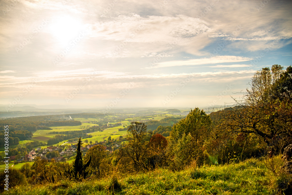 Obraz premium Panoramic view to the south of Germany direction Stuttgart