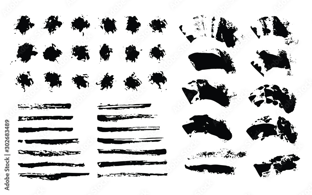 Vector set of ink brush strokes - obrazy, fototapety, plakaty 
