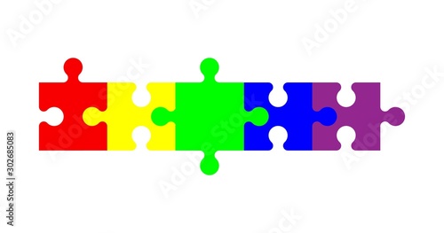 colorful jigsaw Five Part Puzzle Chain
