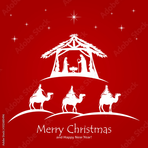 Christian Christmas on Red Background