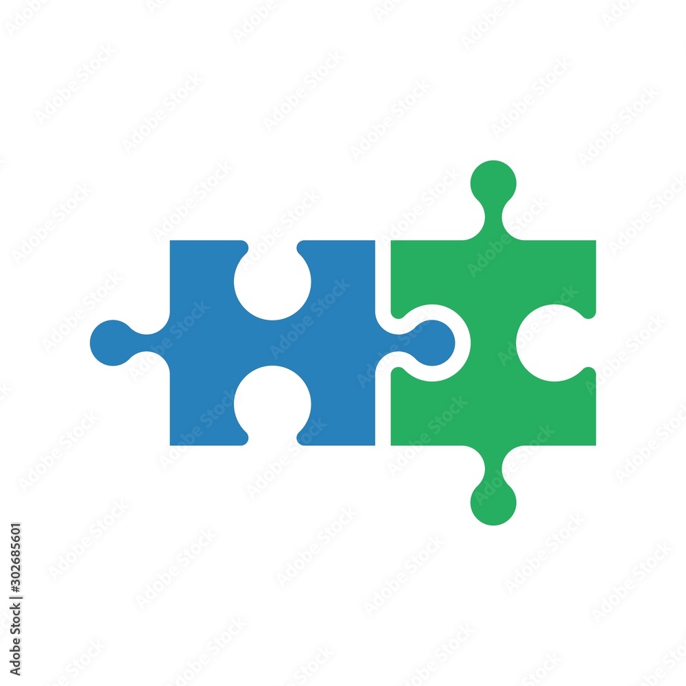 Double piece flat puzzle. Two section compare service banner. Vector illustration Double piece flat puzzle. Two section compare service banner. Vector illustration
