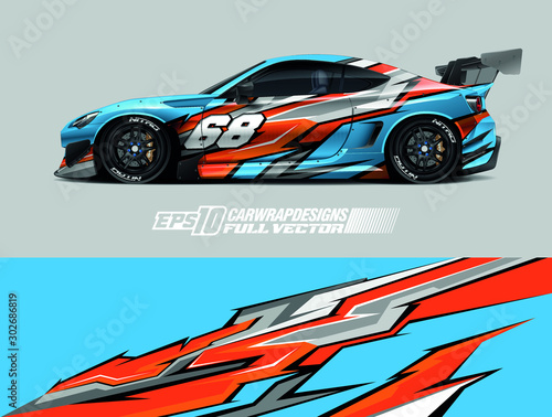 Race car wrap designs. Abstract racing and sport background for racing livery or daily use car vinyl sticker. Full vector eps 10.