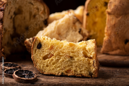 A slice of Panettone. Traditional italian christams cake panettone