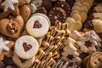 Christmas sweet and cookies top of view