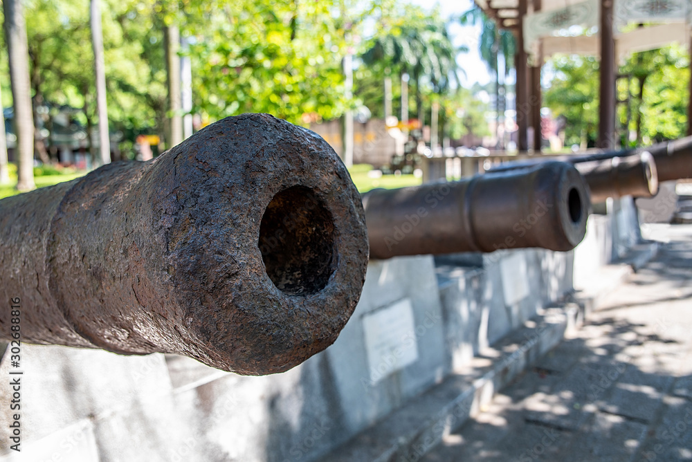 Qing Dynasty Ancient Cannon on Park Square, Lin Zexu Memorial Hall, Humen, Dongguan, Guangdong, China Qing Dynasty Ancient Cannon on Park Square, Lin Zexu Memorial Hall, Humen, Dongguan, Guangdong, China