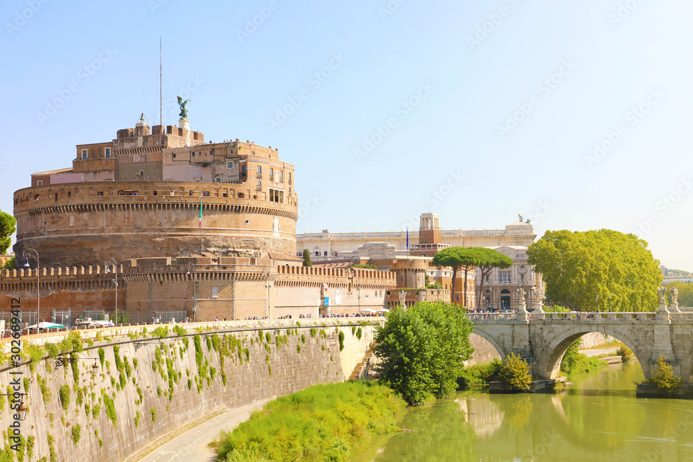 Castel Sant Angelo or Mausoleum of Hadrian with Ponte Sant Angelo bridge in Rome, Italy. Castel Sant Angelo or Mausoleum of Hadrian with Ponte Sant Angelo bridge in Rome, Italy.