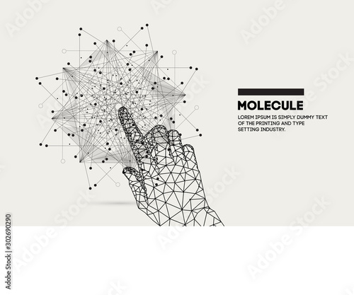 Touch the future. Innovations molecular systems intuitive thinking and development technologies in automatics cyborg systems and chemical industry. Future technologies geometry style.