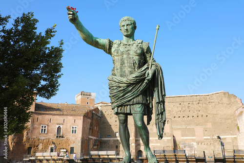 Photos Bronze statue of Augustus the first emperor of Rome on Via dei Fori Imperiali Avenue, Rome, Italy