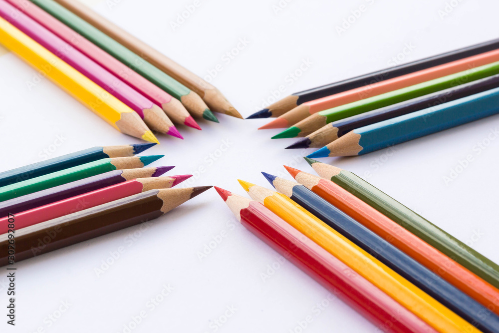 Fototapeta premium Crayon colorful sort square shape Oblique angle view
