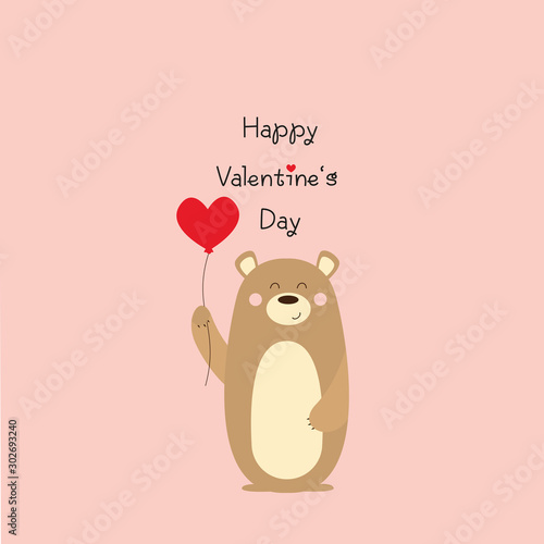 Valentinskarte - Happy Valentine's Day, Süßer Bär hält Herz	luftballon