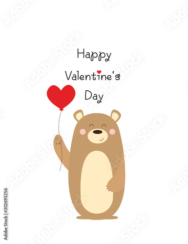 Valentinskarte - Happy Valentine's Day, Süßer Bär hält Herz	luftballon
