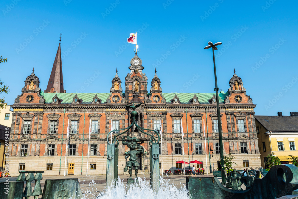 Fountain and the Malmo City Hall in Malmo, Sweden Stock Photo | Adobe Stock