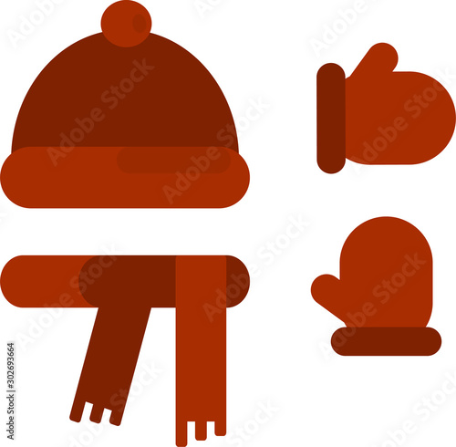 Winter red hat, scarf and mittens.