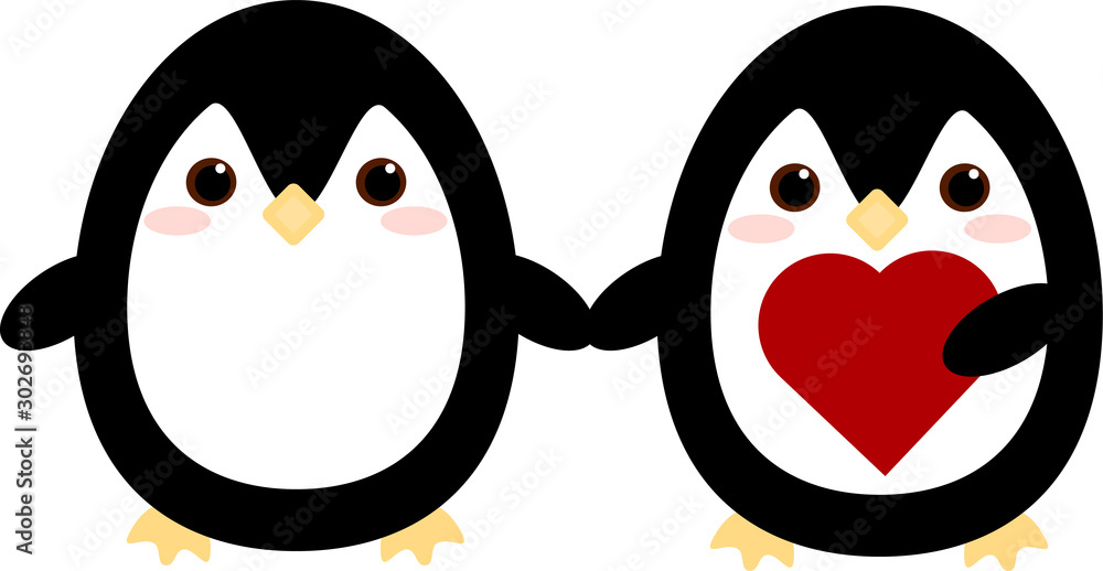 This is penguin and heart shaped balls. Vector cute illustration