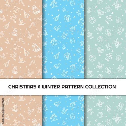 Seamless Christmas pattern in 3 set with Christmas elements