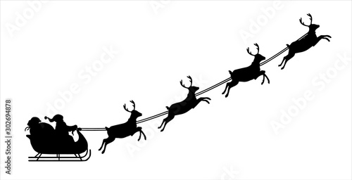 Santa with reindeer silhouette - vector illustration