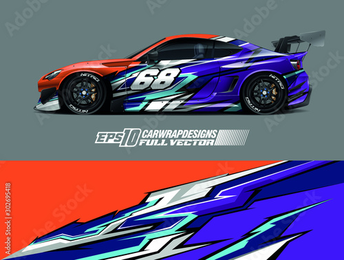 Race car wrap designs. Abstract racing and sport background for racing livery or daily use car vinyl sticker. Full vector eps 10.