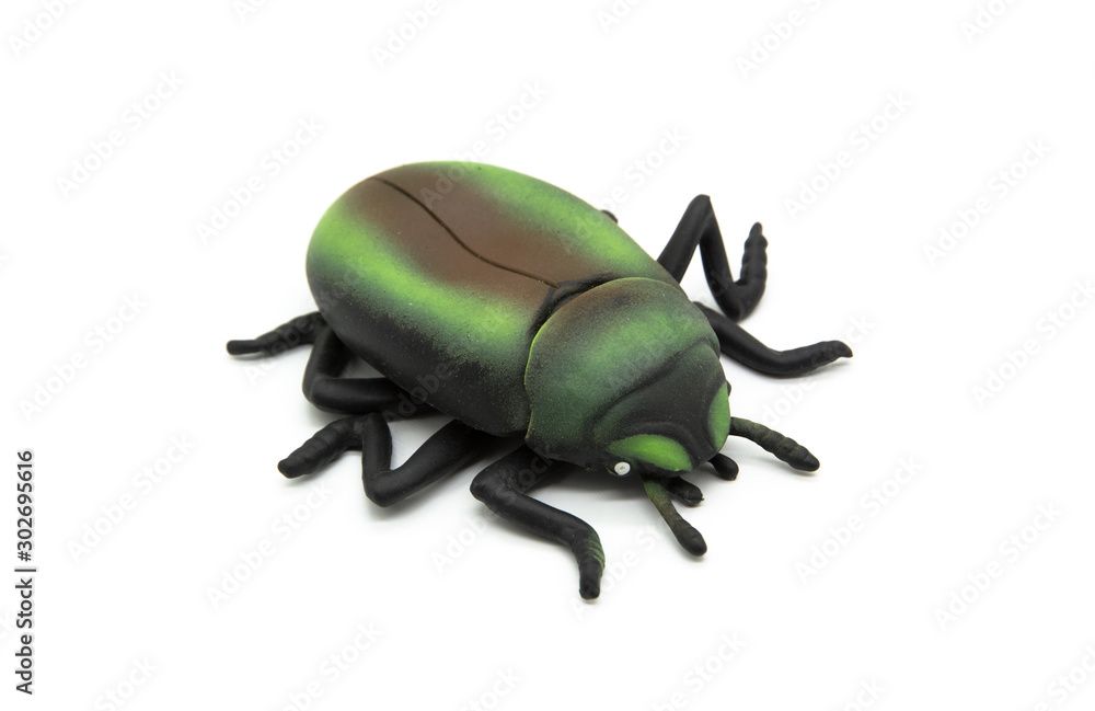 Fototapeta premium Rubber beetle toy on white background