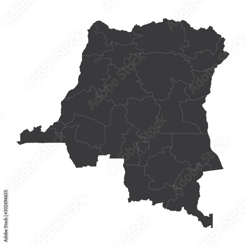 Map of Democratic Republic of the Congo, High detailed - black map of Democratic Republic of the Congo on white background. Vector illustration eps 10.